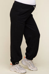 Black Drawstring Maternity Relaxed Fit Sweatpants