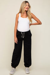 Black Drawstring Maternity Relaxed Fit Sweatpants