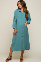 Jade Button Down Collared Maternity Maxi Dress