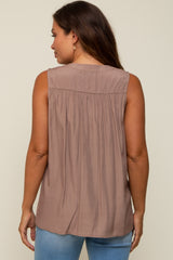 Mocha Sleeveless Front Button Maternity Top