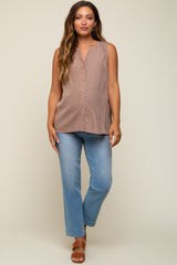 Mocha Sleeveless Front Button Maternity Top