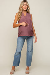 Mauve Sleeveless Front Button Maternity Top