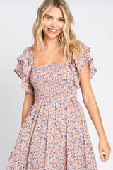 Light Pink Floral Flutter Midi Dress