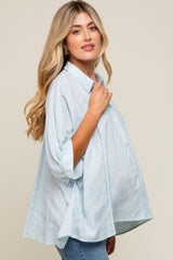 Light Blue Striped Dolman Button Down Maternity Top