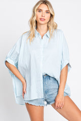 Light Blue Striped Dolman Button Down Top