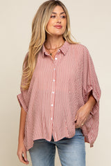 Red Striped Dolman Button Down Maternity Top