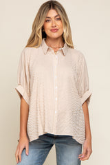 Beige Striped Dolman Button Down Maternity Top