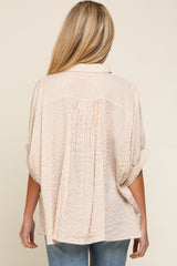 Beige Striped Dolman Button Down Maternity Top