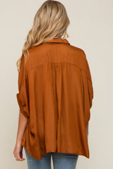 Camel Oversized Button Down Maternity Blouse