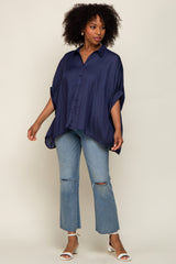 Navy Oversized Button Down Blouse