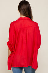 Red Oversized Button Down Maternity Blouse