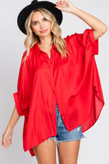 Red Oversized Button Down Blouse