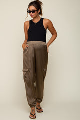 Olive Satin Cargo Maternity Jogger Pants