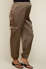 Olive Satin Cargo Maternity Jogger Pants