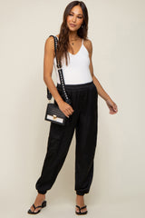 Black Satin Cargo Maternity Jogger Pants