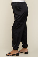 Black Satin Cargo Maternity Jogger Pants