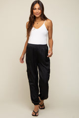 Black Satin Cargo Maternity Jogger Pants