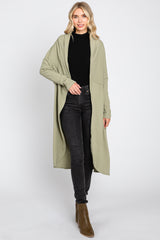 Light Olive Open Front Long Cardigan