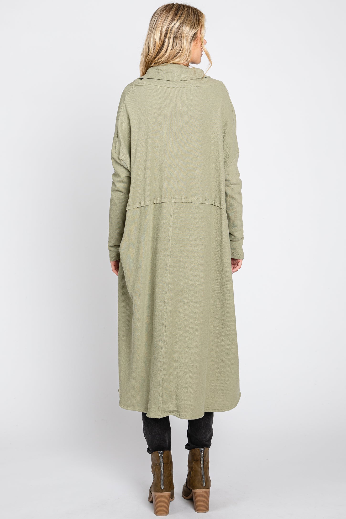 Light Olive Open Front Long Cardigan