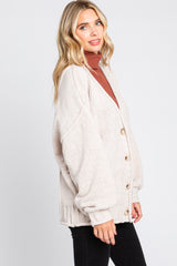 Cream Soft Chunky Chenille Button Front Cardigan