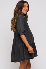 Black Chambray Maternity Tiered Shirt Dress