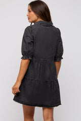 Black Chambray Maternity Tiered Shirt Dress