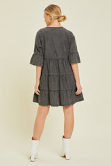 Black Vintage Wash Tiered Dress