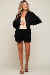 Black Pleated Long Sleeve Maternity Short Set