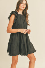 Black Flutter Sleeve Tiered Babydoll Dress