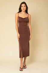 Brown Cowl Neck Maternity Midi Dress