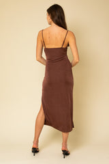 Brown Cowl Neck Midi Dress