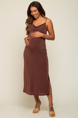 Brown Cowl Neck Maternity Midi Dress