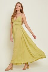 Lime Gauze Maxi Flare Dress