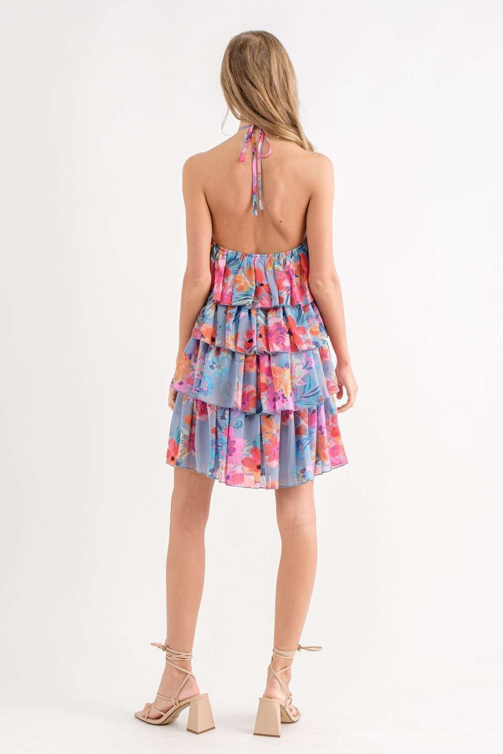 Pink Ruffle Sleeveless  Mini Dress