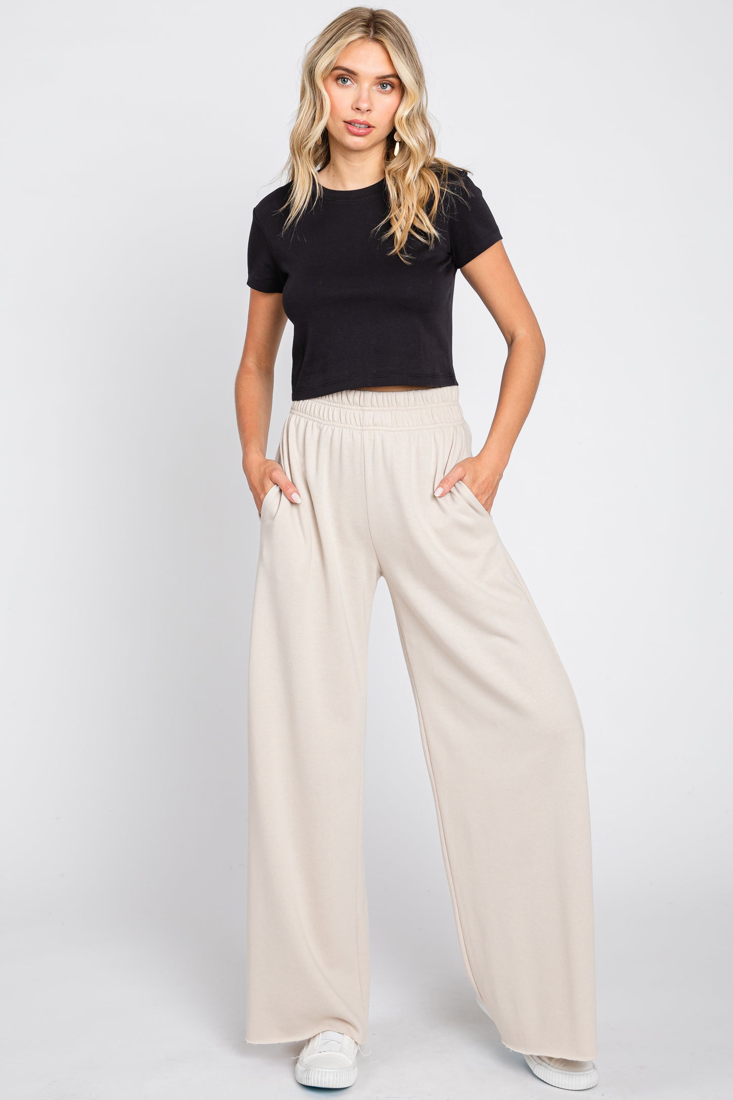 Beige Soft Fleece Wide Leg Lounge Pants