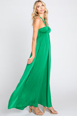 Green Front Knot Halter Maxi Dress
