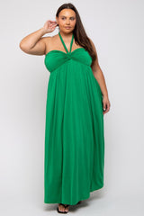 Green Front Knot Halter Plus Maxi Dress