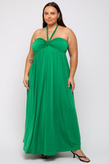 Green Front Knot Halter Maternity Plus Maxi Dress