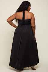 Black Front Knot Halter Plus Maxi Dress