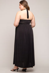 Black Front Knot Halter Maternity Plus Maxi Dress