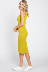 Lime Ribbed Fitted Midi Dress