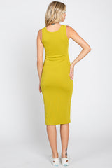 Lime Ribbed Fitted Midi Dress