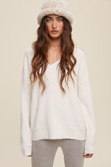 Cream V-Neck Relaxed Fit Sweater