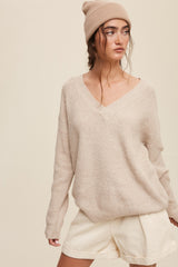 Taupe V-Neck Relaxed Fit Maternity Sweater