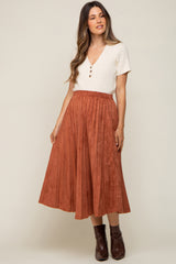 Rust Suede Pleated Maternity Midi Skirt