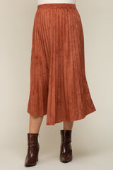 Rust Suede Pleated Maternity Midi Skirt