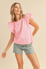 Cool Pink Flutter Sleeve Babydoll Top
