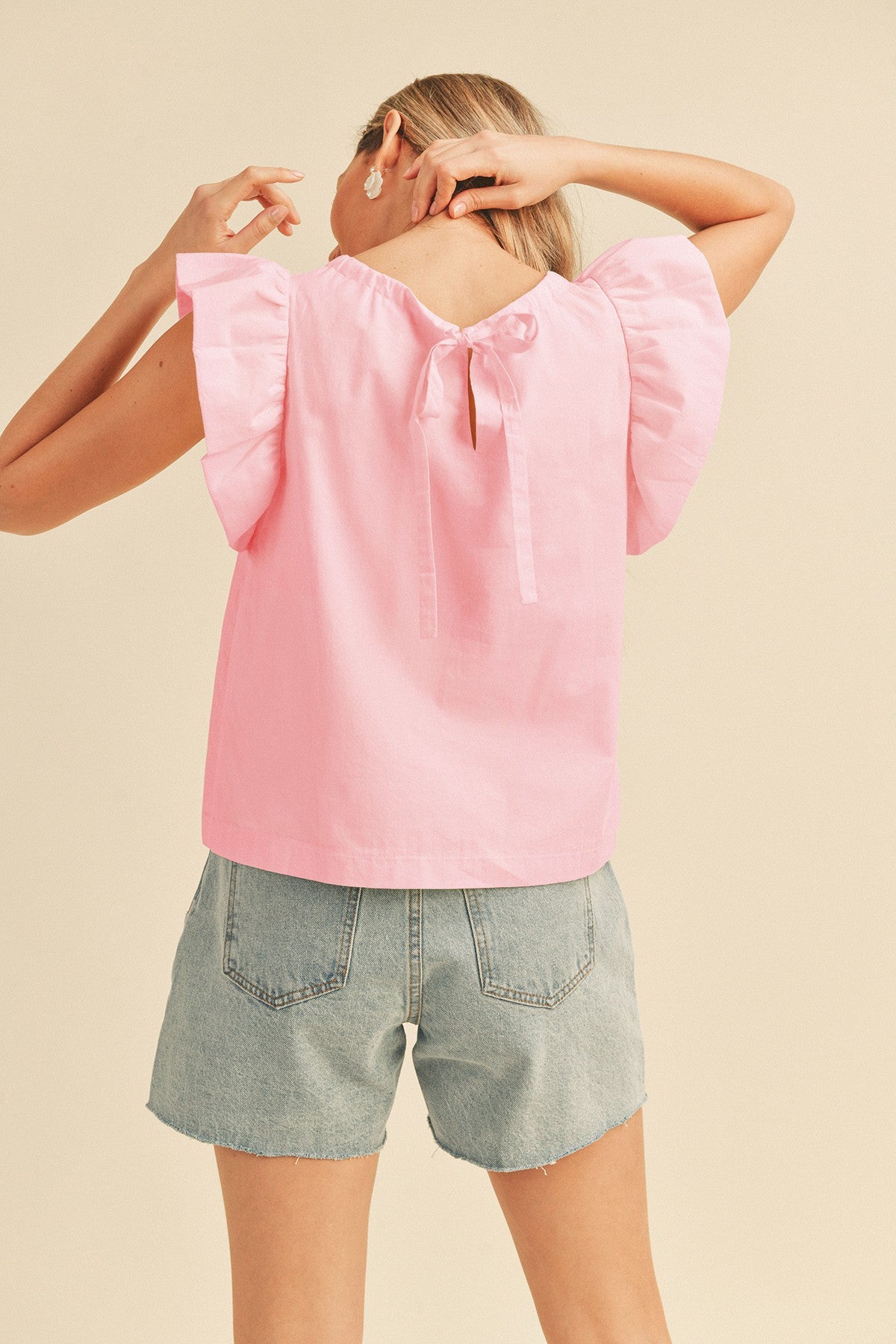 Cool Pink Flutter Sleeve Babydoll Top
