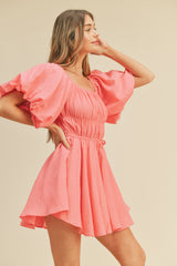 Pink Punch Bubble Sleeve Flared Mini Dress