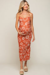 Rust Sleeveless Floral Knit Maternity Maxi Dress